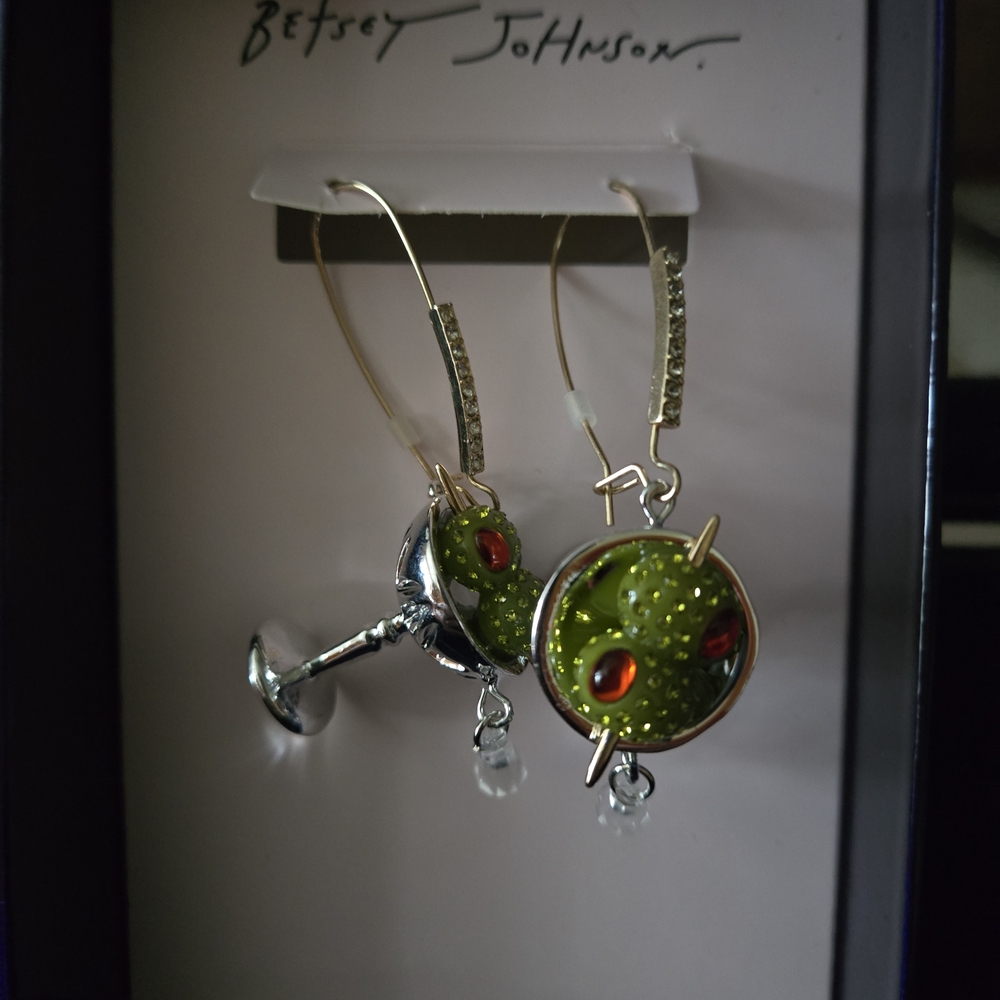 Betsey Johnson Green and Silver Alien Earrings
